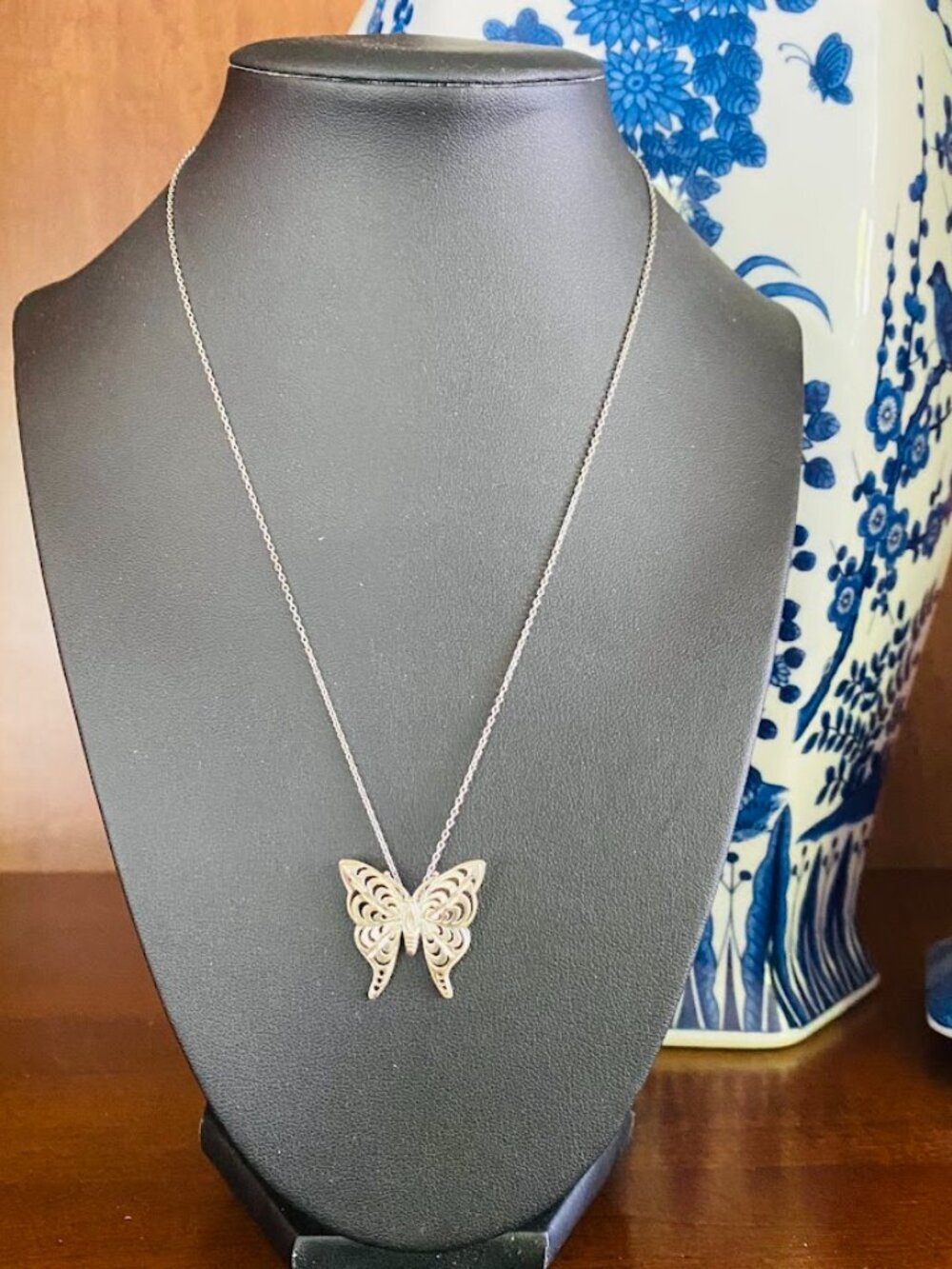 Vintage 925 Sterling Silver Butterfly Pendant Necklace Filigree 18” Chain
